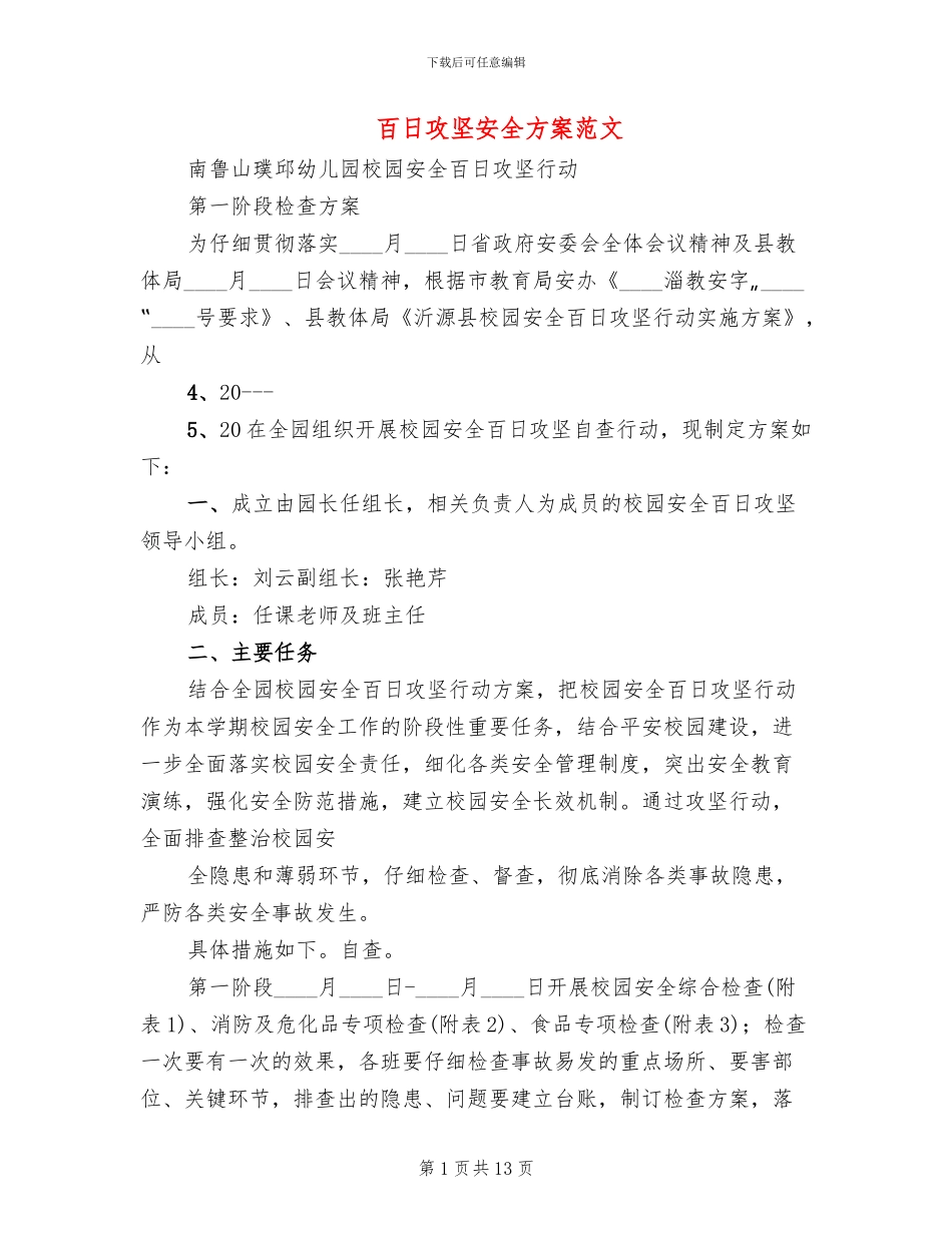 百日攻坚安全方案范文_第1页