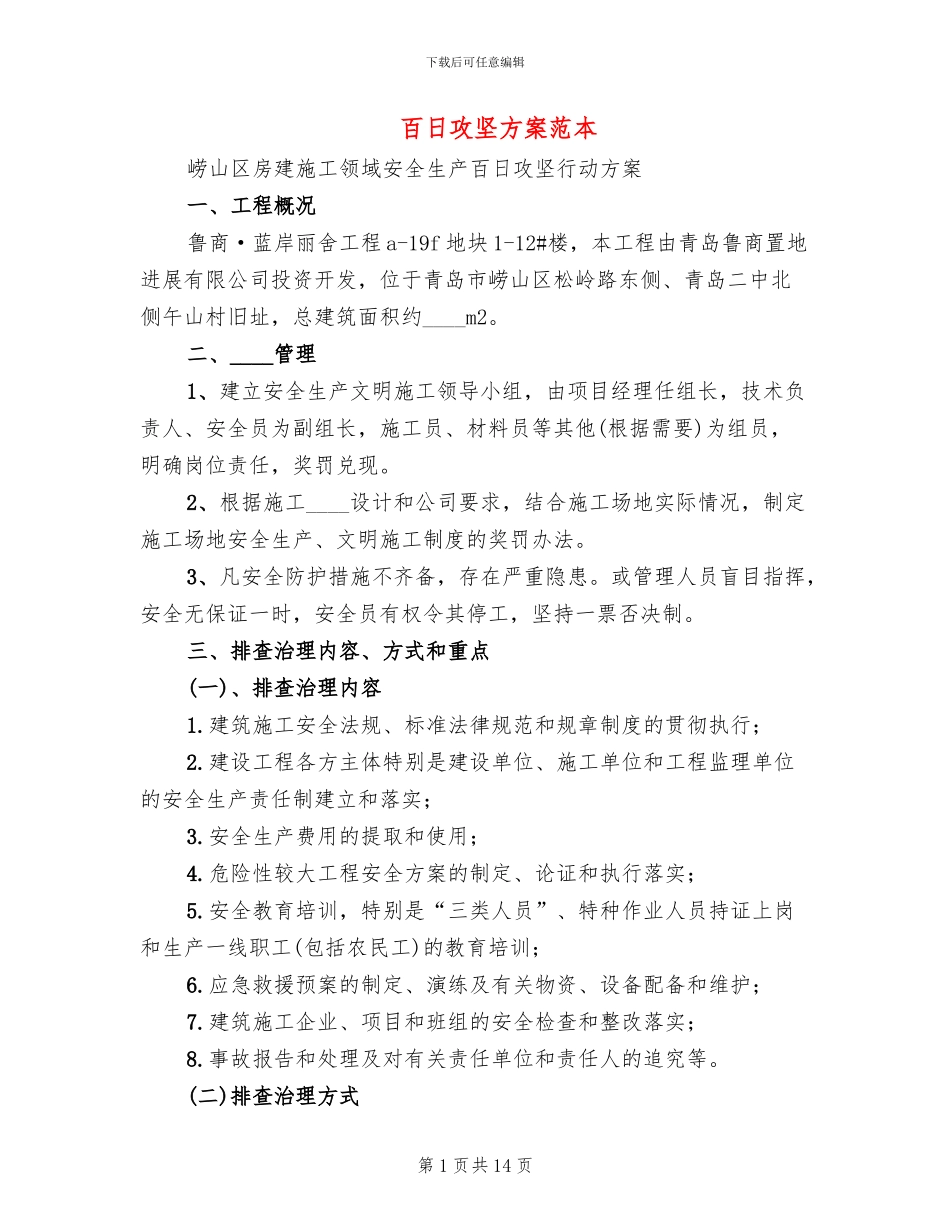 百日攻坚方案范本_第1页