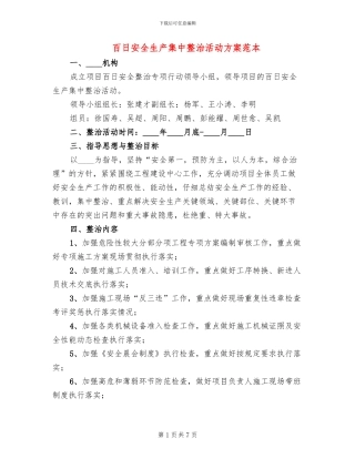 百日安全生产集中整治活动方案范本
