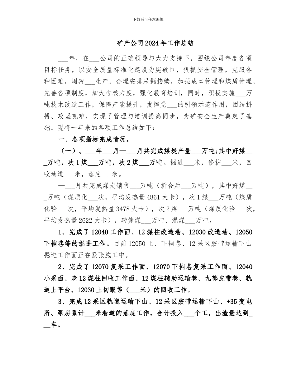 矿产公司2024年工作总结_第1页