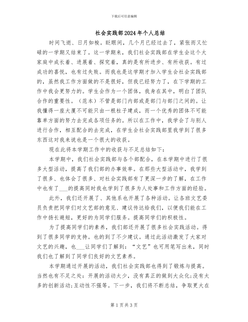 社会实践部2024年个人总结_第1页