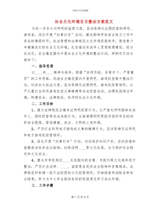 社会文化环境百日整治方案范文