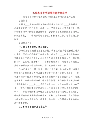 社保基金专项治理实施方案范本