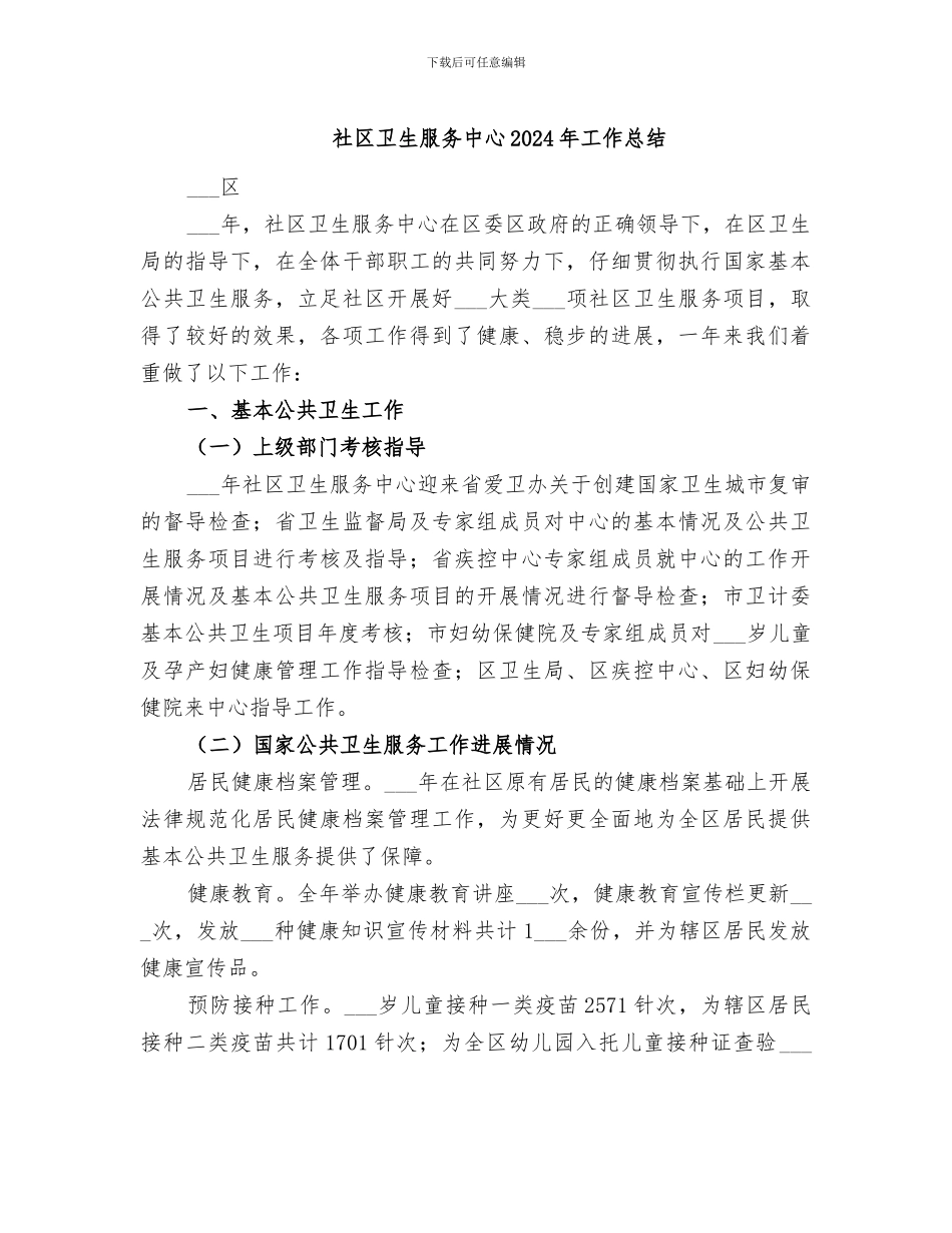 社区卫生服务中心2024年工作总结_第1页