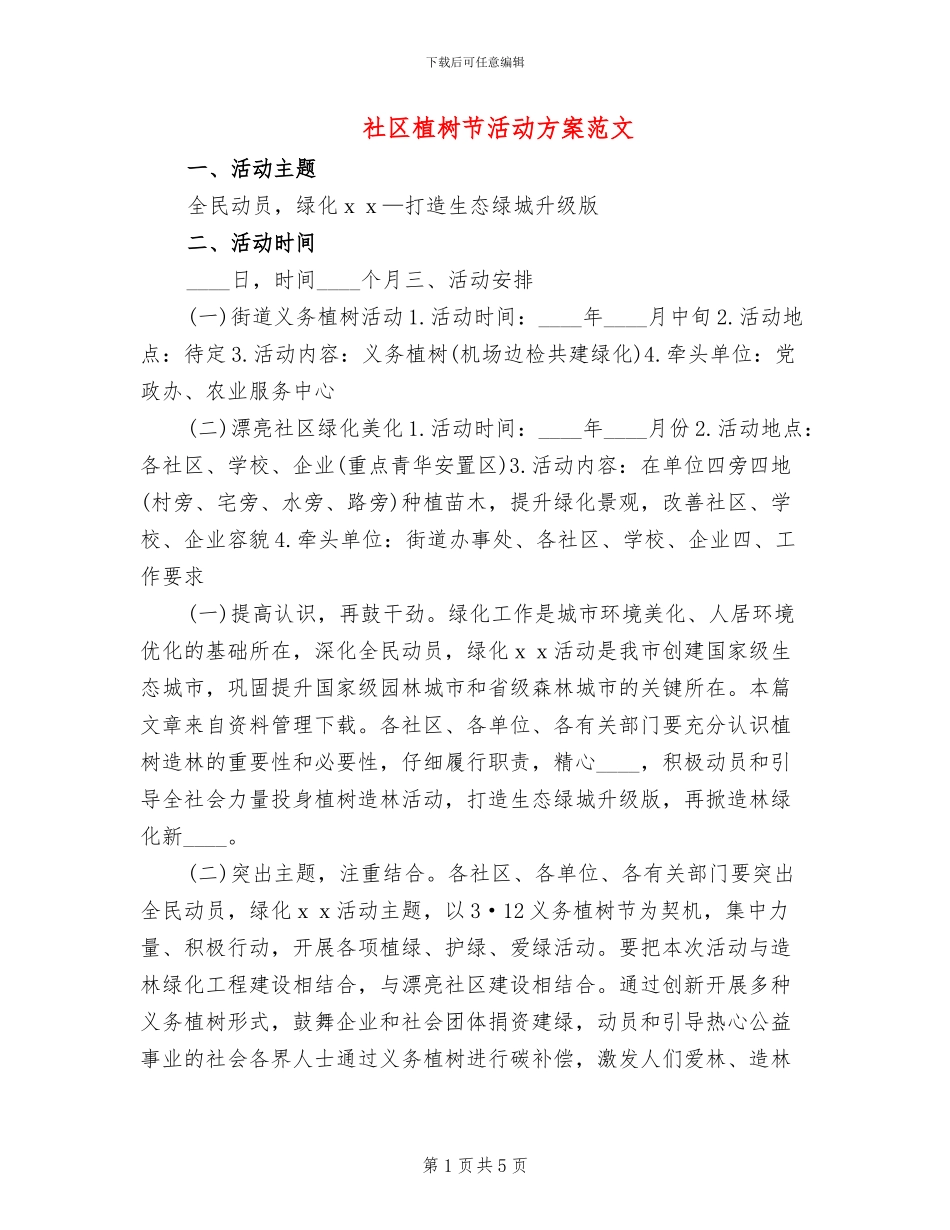 社区植树节活动方案范文(2篇)_第1页