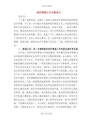 秸秆禁烧工作方案范文