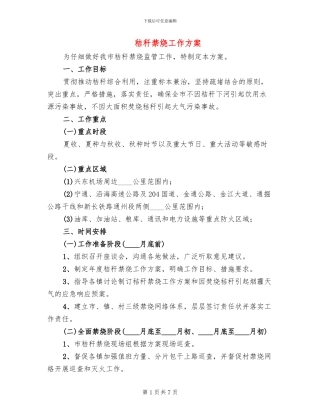 秸秆禁烧工作方案(3篇)