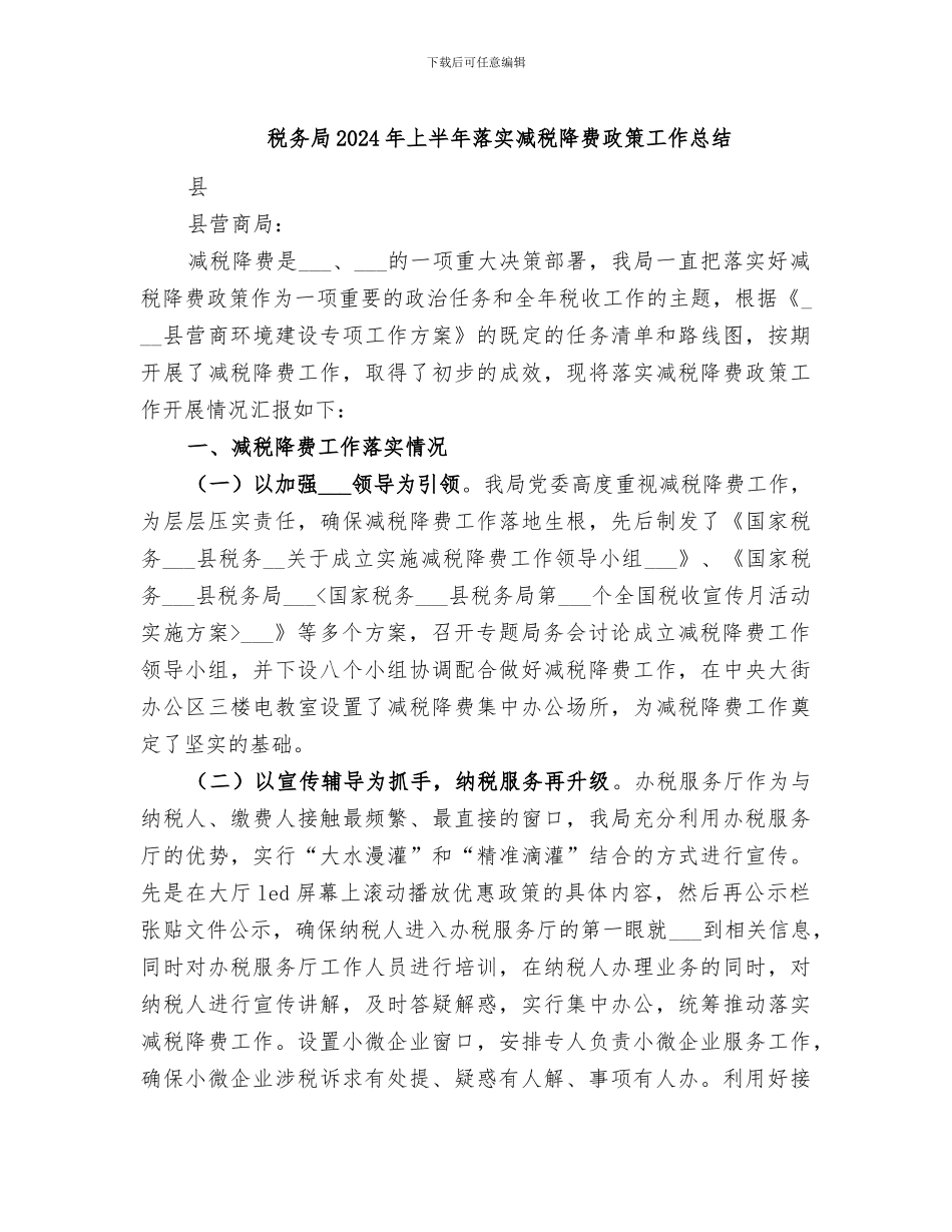 税务局2024年上半年落实减税降费政策工作总结_第1页