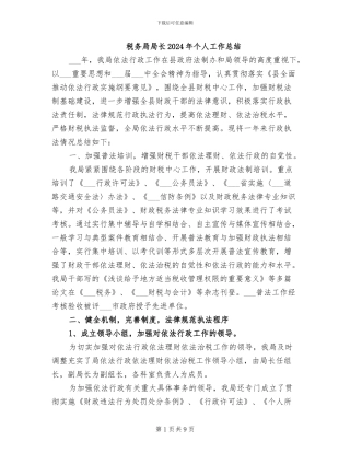 税务局局长2024年个人工作总结