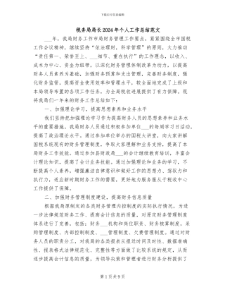 税务局局长2024年个人工作总结范文