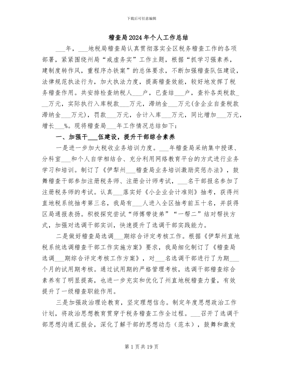 稽查局2024年个人工作总结_第1页