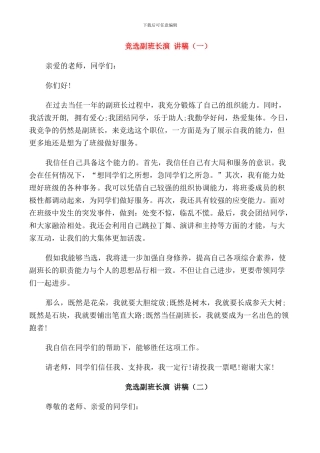 竞选副班长演讲稿三分钟全新汇总