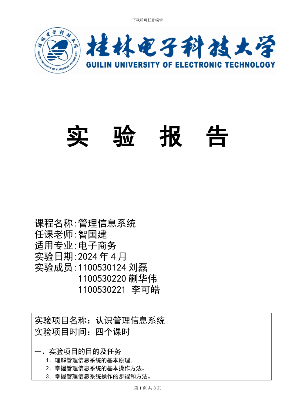 管理信息系统优秀实验报告_第1页