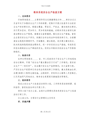 粮食系统安全生产检查方案
