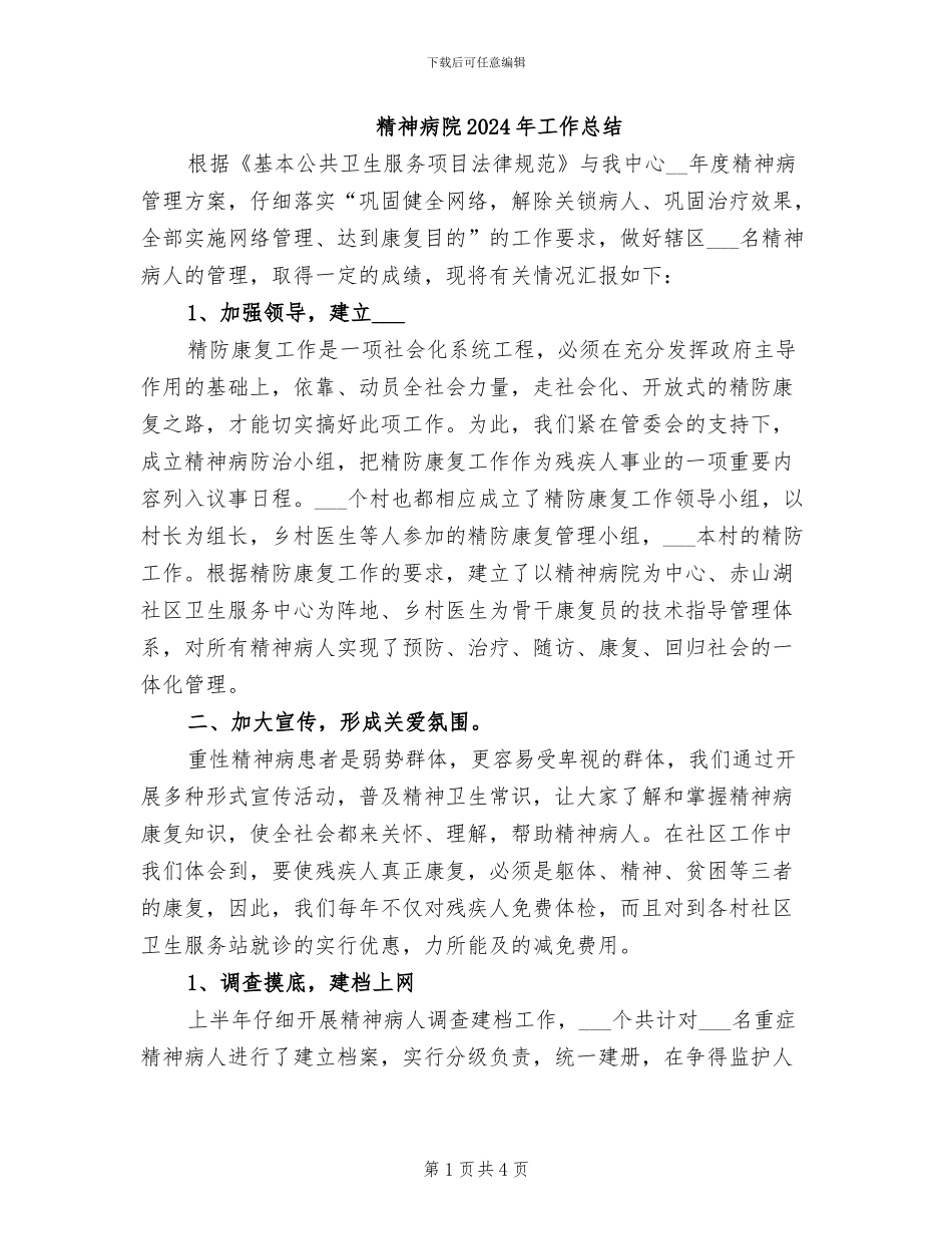 精神病院2024年工作总结_第1页