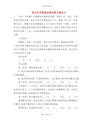 经开区汽配城店牌治理方案范文