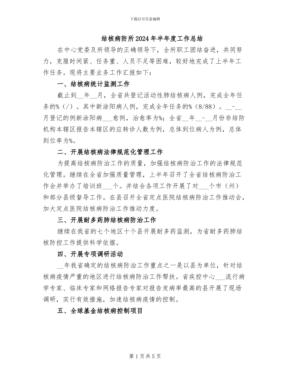 结核病防所2024年半年度工作总结_第1页