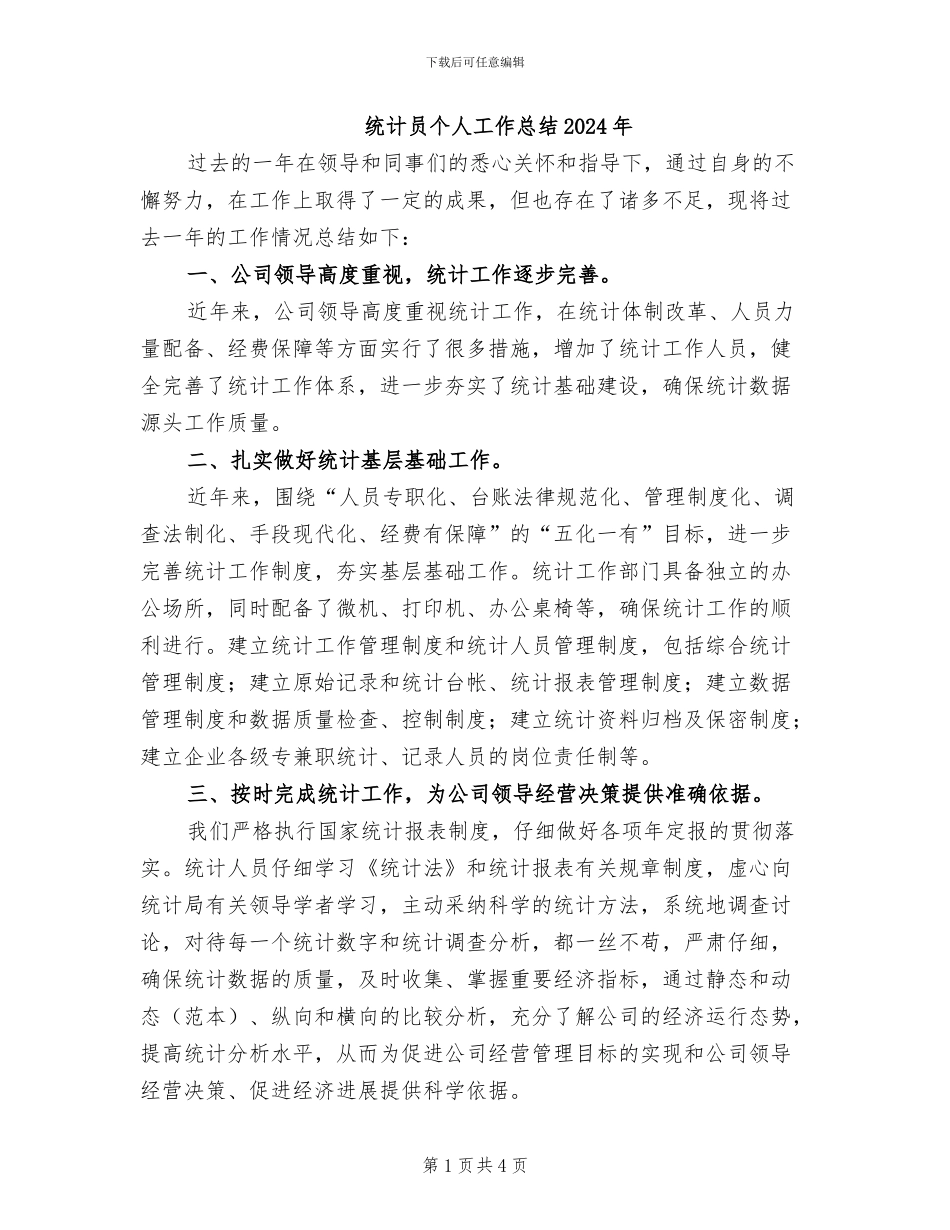 统计员个人工作总结2024年_第1页
