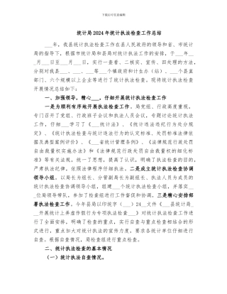 统计局2024年统计执法检查工作总结