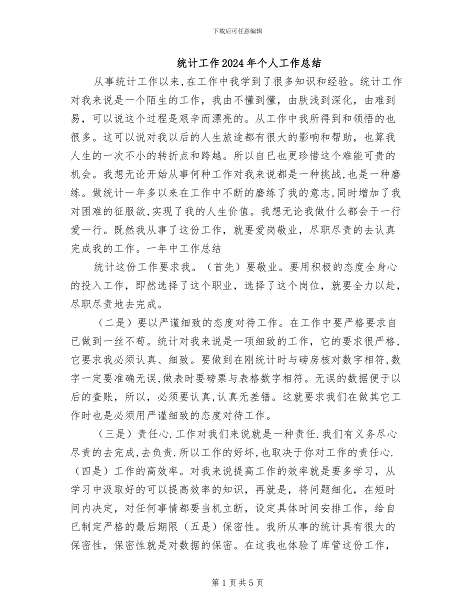 统计工作2024年个人工作总结_第1页