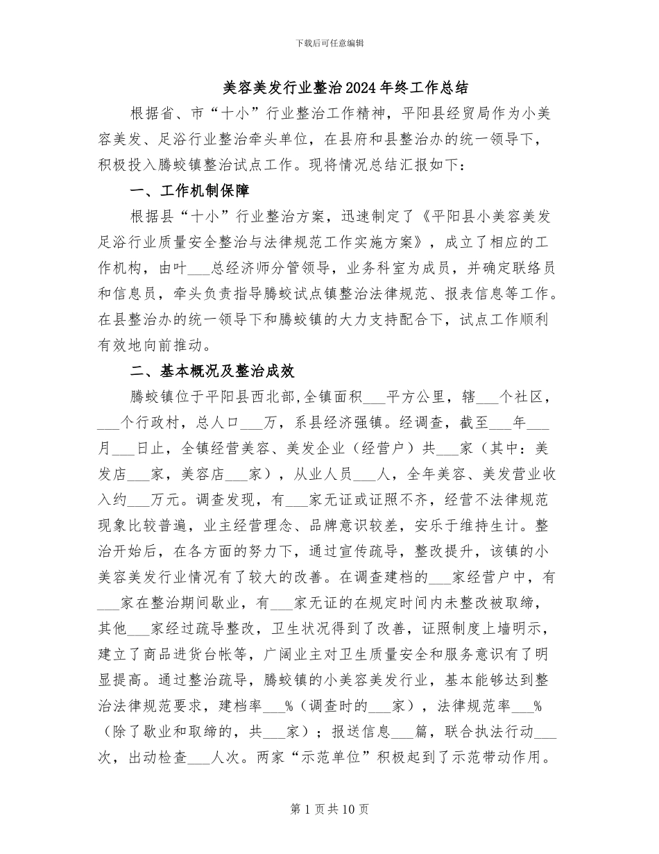 美容美发行业整治2024年终工作总结_第1页