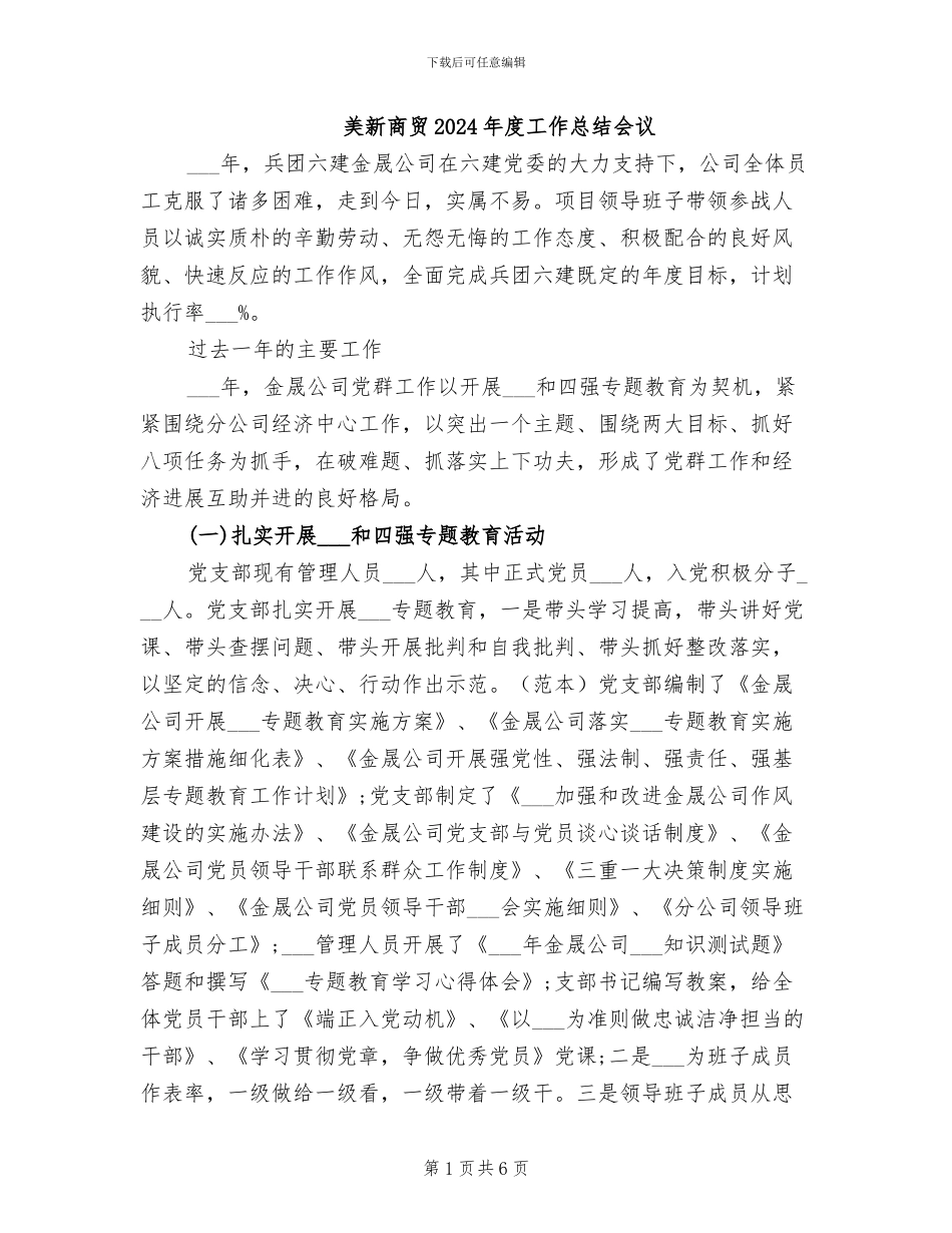 美新商贸2024年度工作总结会议_第1页