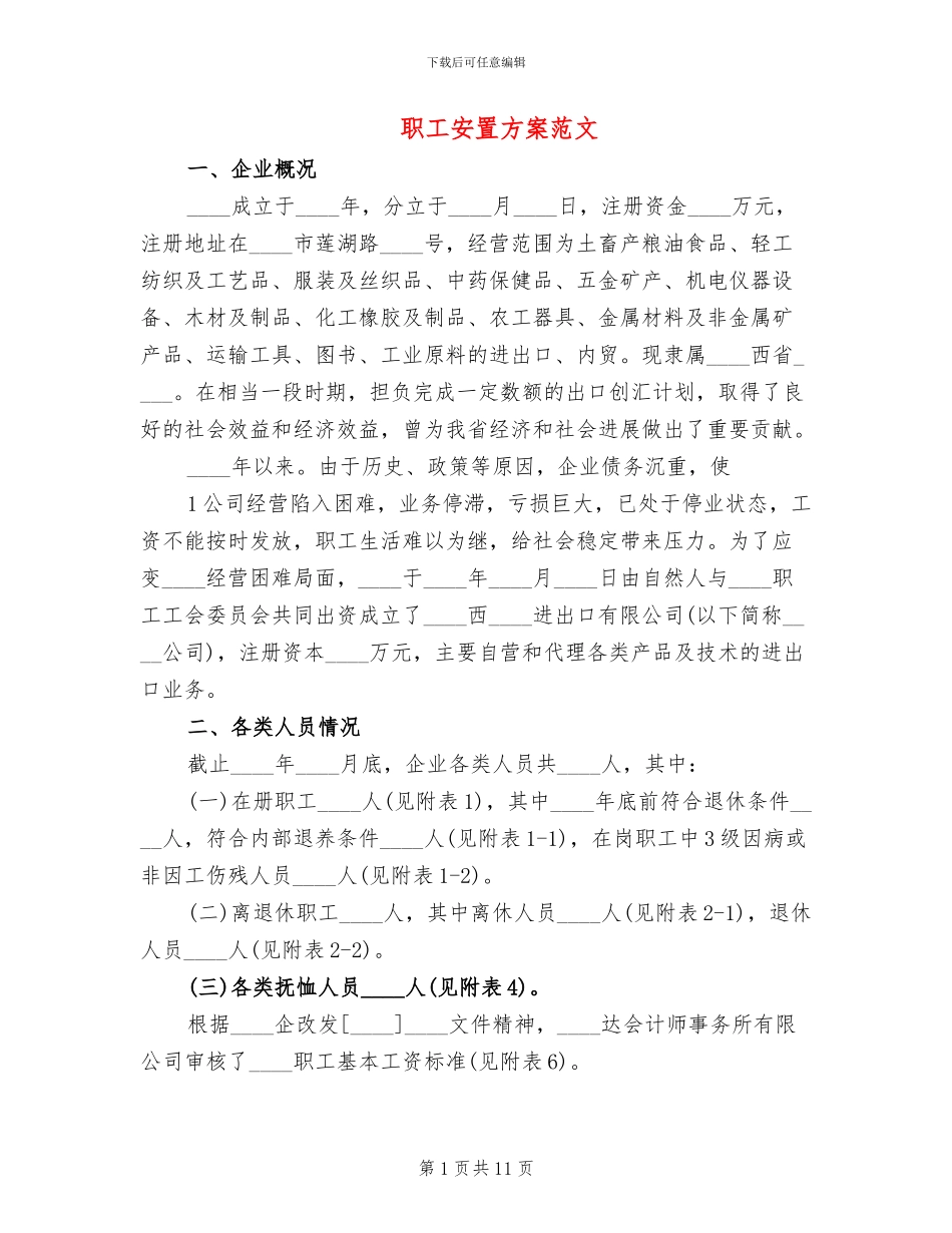 职工安置方案范文(2篇)_第1页
