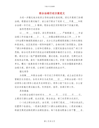 联合治超行动方案范文