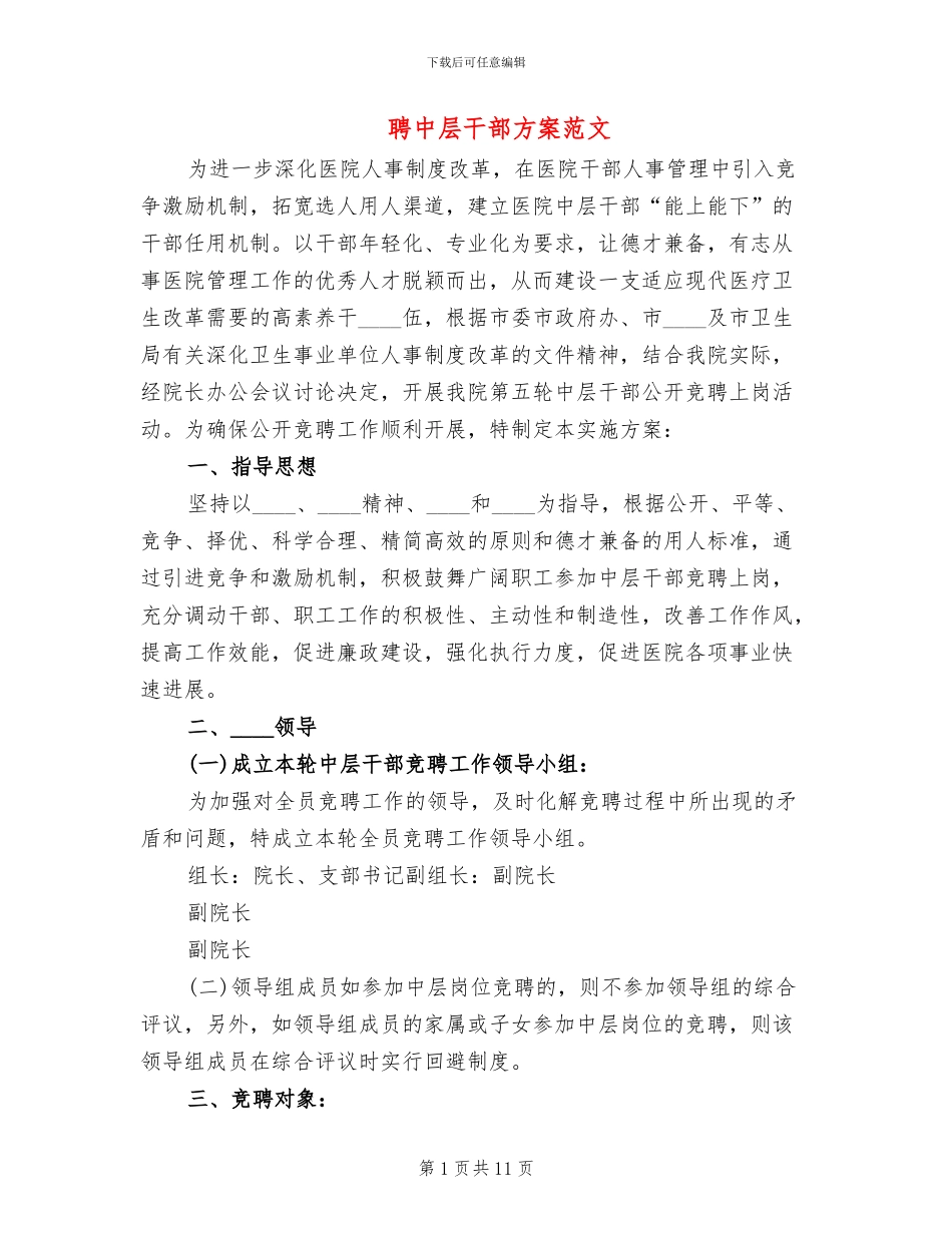 聘中层干部方案范文_第1页