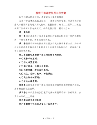 股级干部选拔任用工作方案