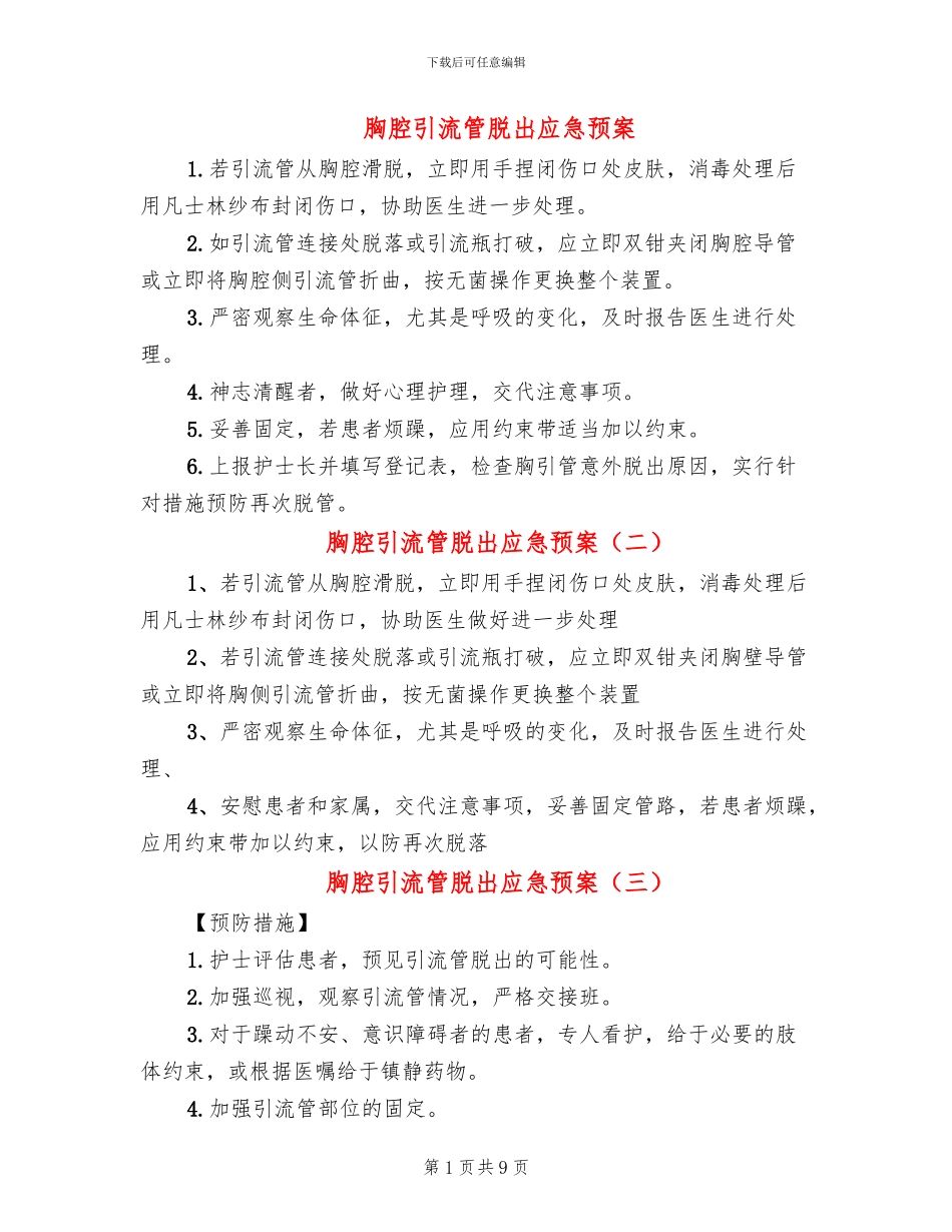 胸腔引流管脱出应急预案_第1页