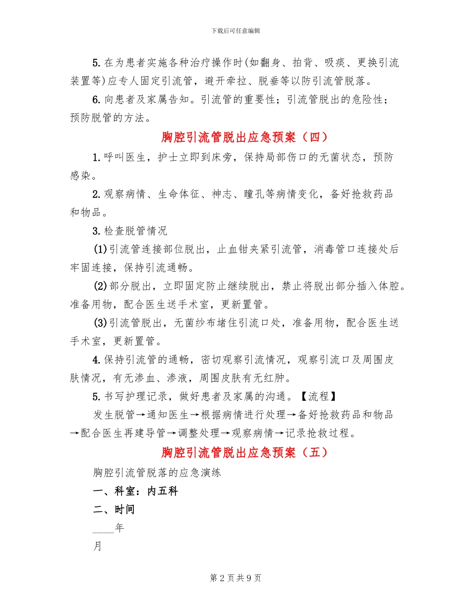 胸腔引流管脱出应急预案_第2页