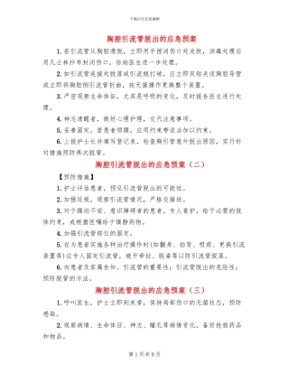 胸腔引流管脱出的应急预案