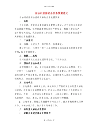 自治州旅游安全应急预案范文