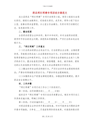 药品两打两建专项活动方案范文