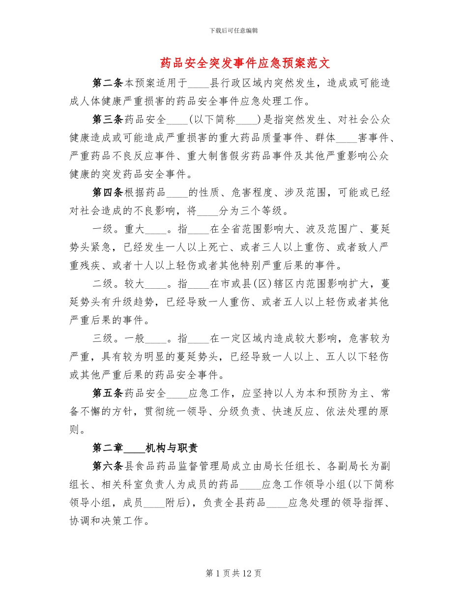 药品安全突发事件应急预案范文_第1页