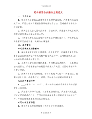 药品经营企业整治方案范文