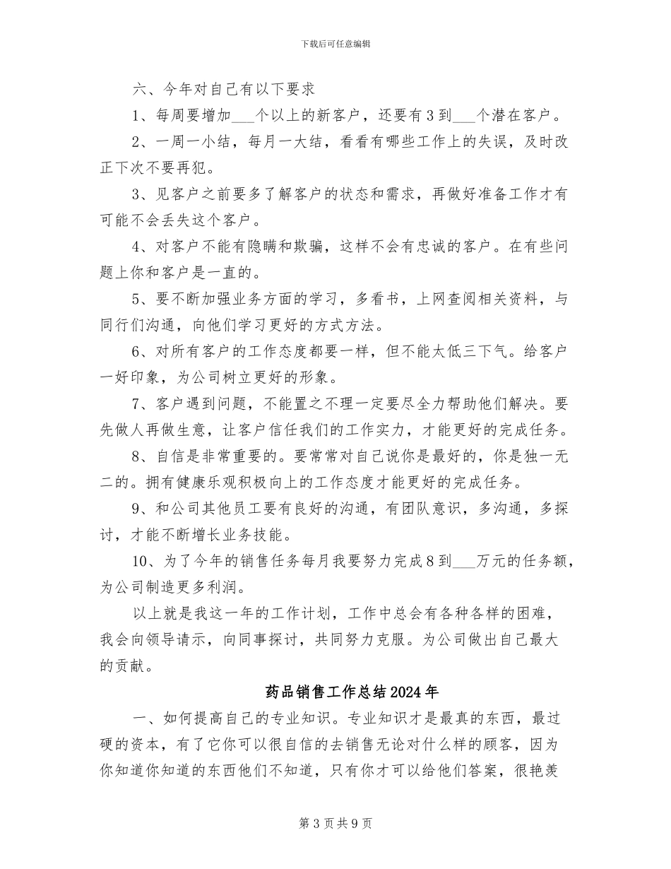 药品销售员工2024年终工作总结_第3页