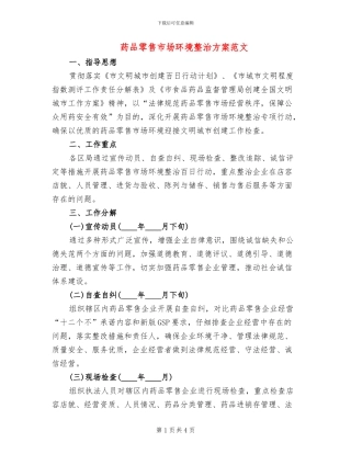 药品零售市场环境整治方案范文