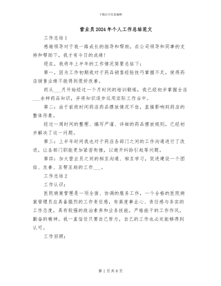营业员2024年个人工作总结范文