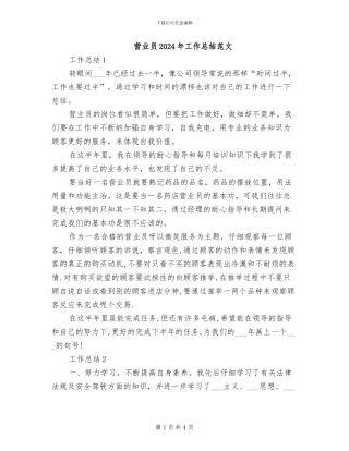 营业员2024年工作总结范文