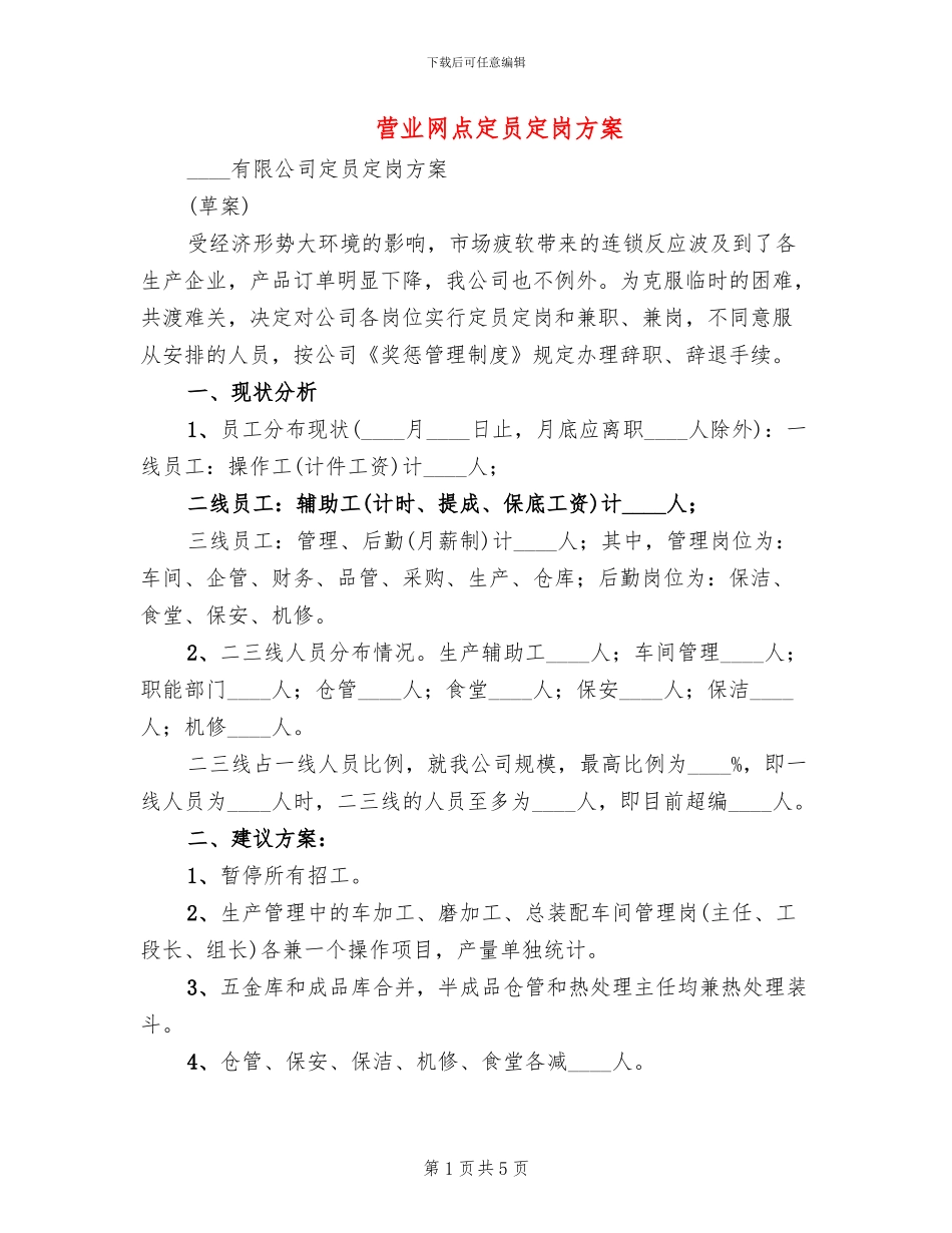 营业网点定员定岗方案_第1页