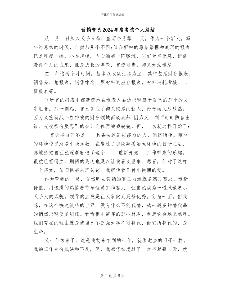 营销专员2024年度考核个人总结_第1页