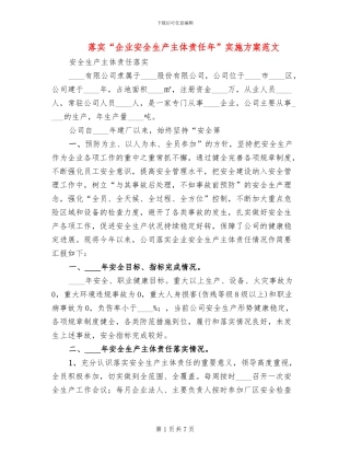 落实“企业安全生产主体责任年”实施方案范文