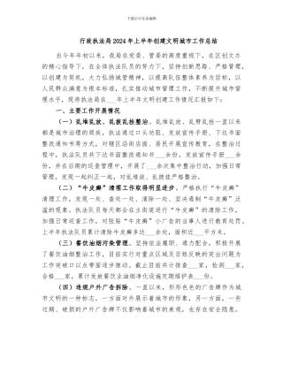 行政执法局2024年上半年创建文明城市工作总结