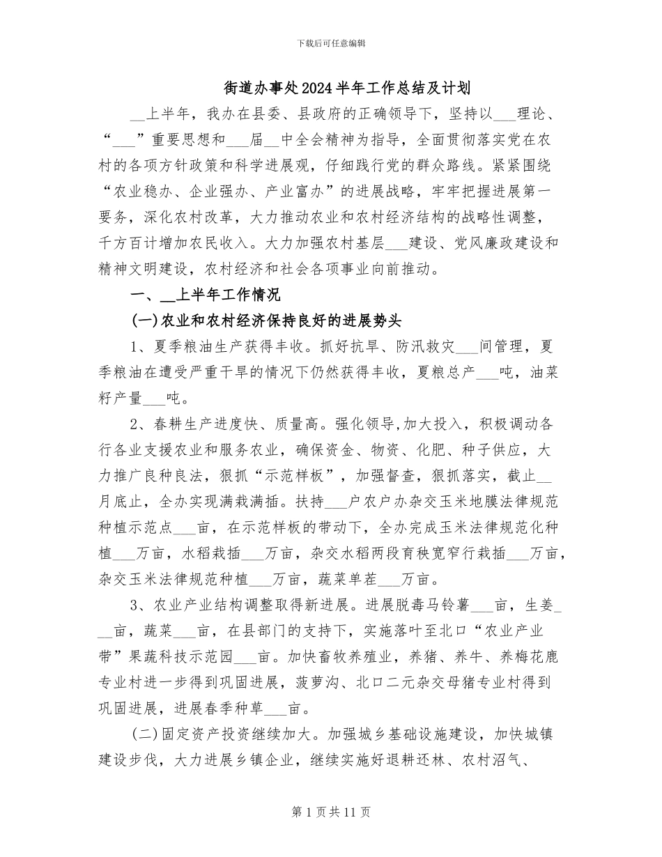 街道办事处2024半年工作总结及计划_第1页
