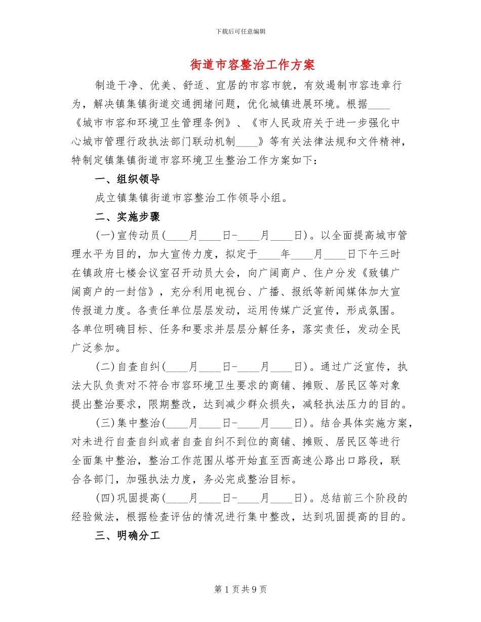 街道市容整治工作方案_第1页