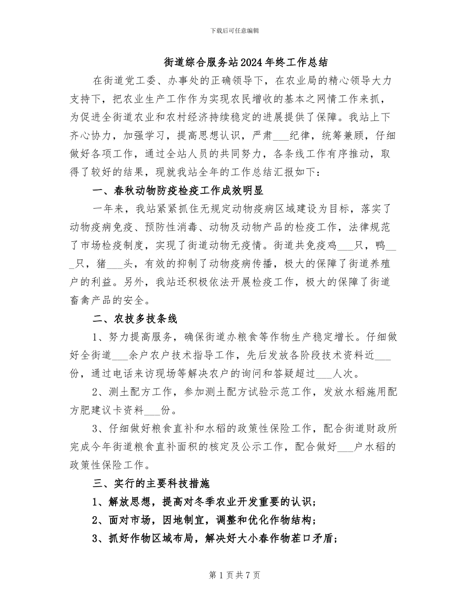 街道综合服务站2024年终工作总结_第1页