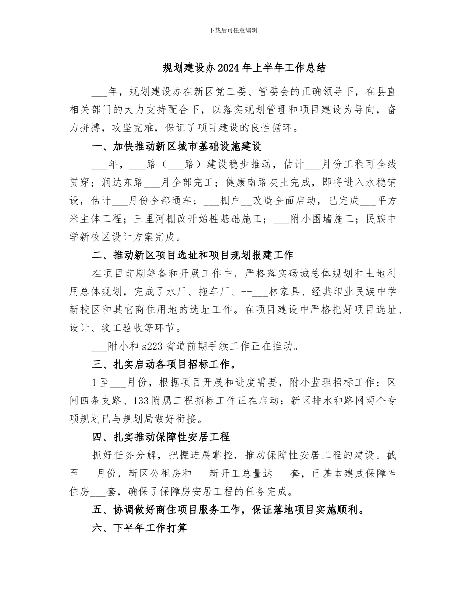 规划建设办2024年上半年工作总结_第1页