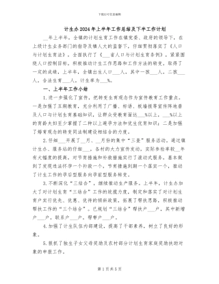 计生办2024年上半年工作总结及下半工作计划